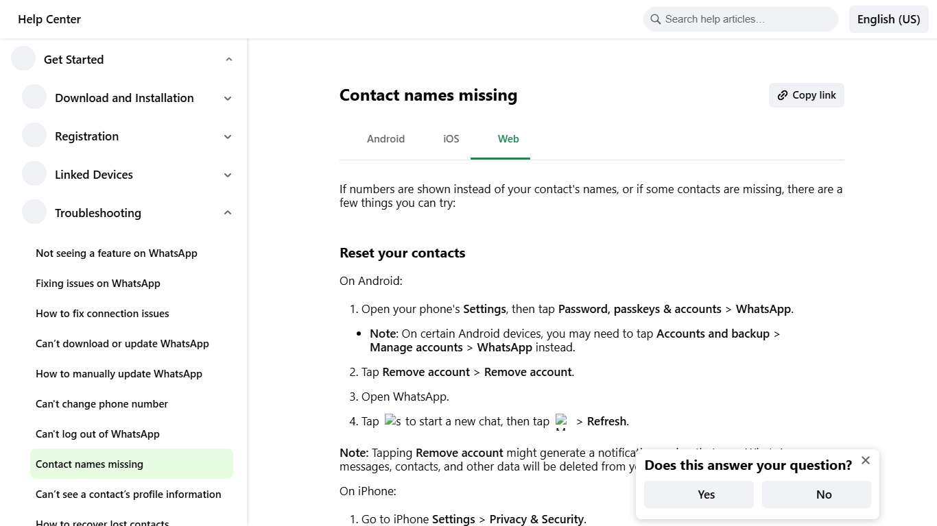 Contact names missing WhatsApp Help Center